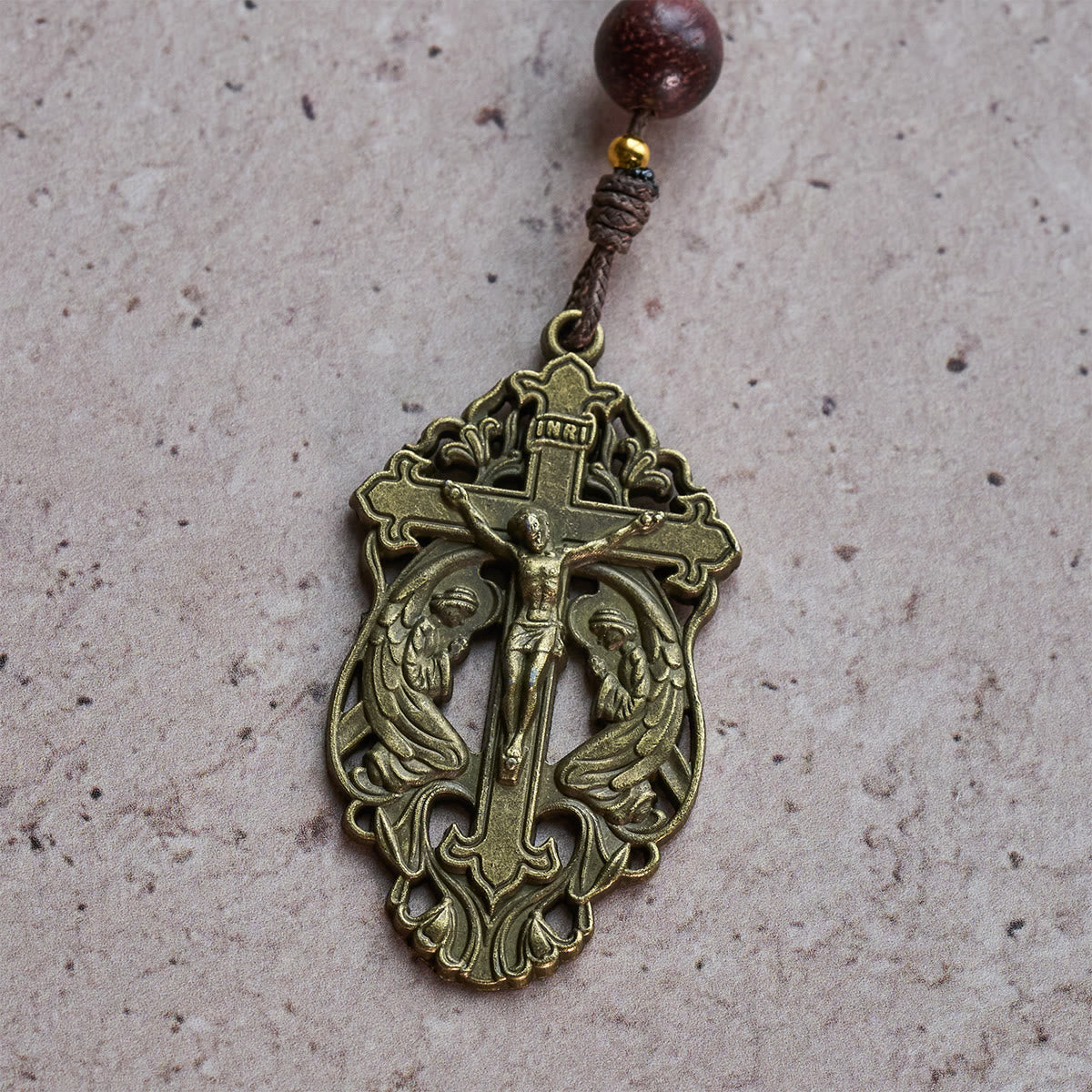 White Bodhi & Brown Wood Sacred Harmony Rosary with Antique Our Lady