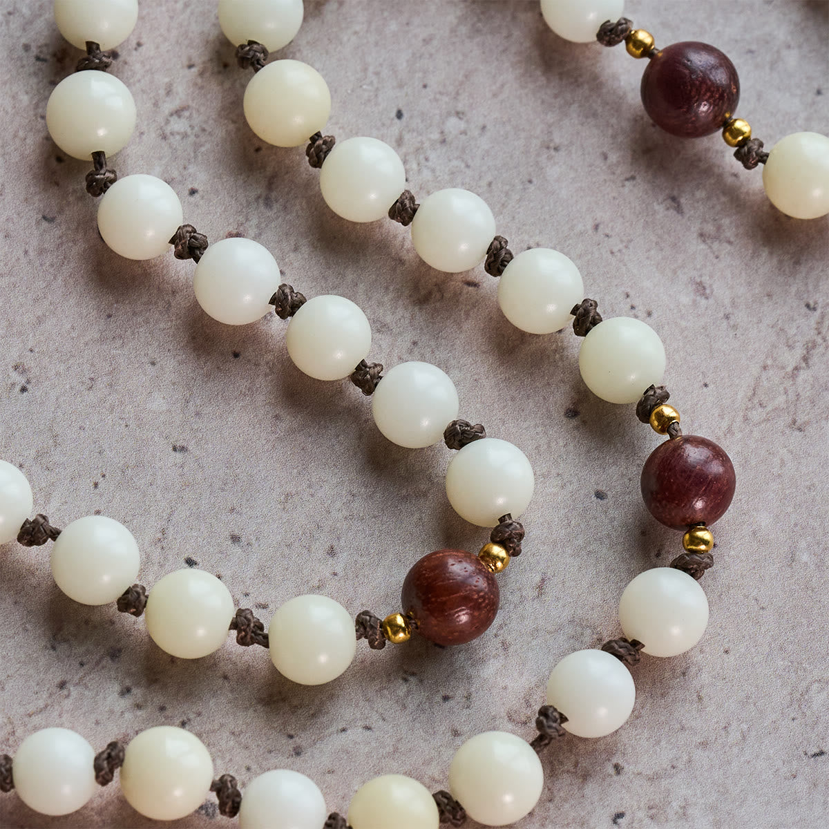 White Bodhi & Brown Wood Sacred Harmony Rosary with Antique Our Lady