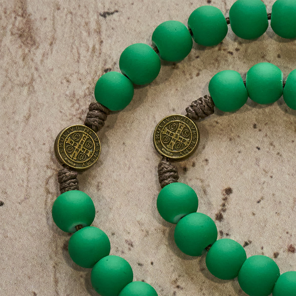 Christmas Gift: Matte Green Rubber Beads Rosary with St. Benedict Protection