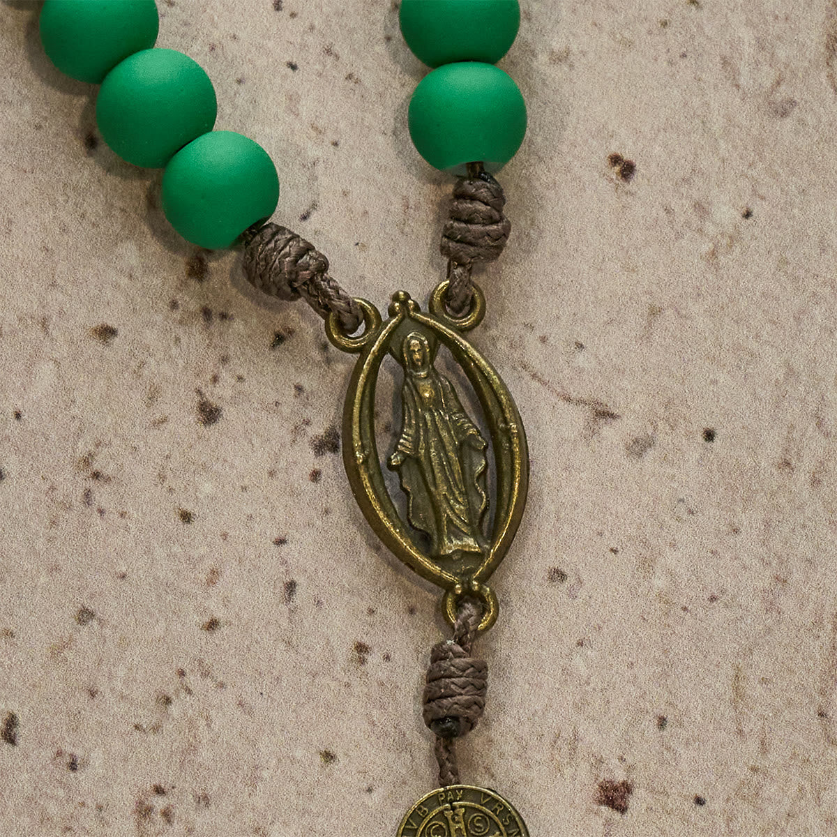 Matte Green Rubber Beads Rosary with St. Benedict Protection