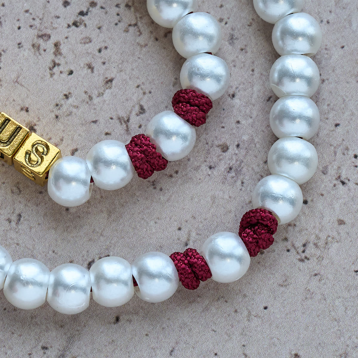 Graceful White Custom Rosary with Burgundy Paracord & Personalized JESUS Letters