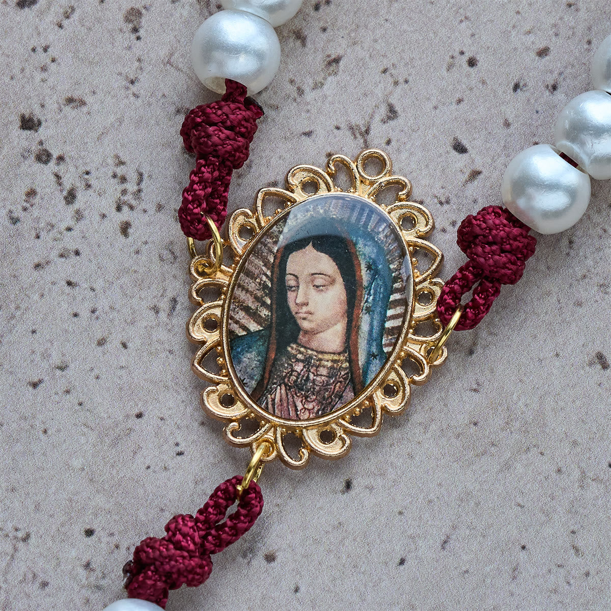 Graceful White Custom Rosary with Burgundy Paracord & Personalized JESUS Letters