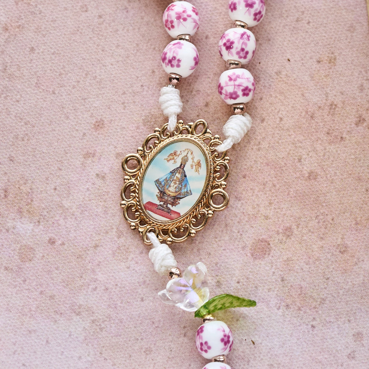Porcelain Rosary with Lily Details: Devotion in Bloom & Spiritual Nourishment