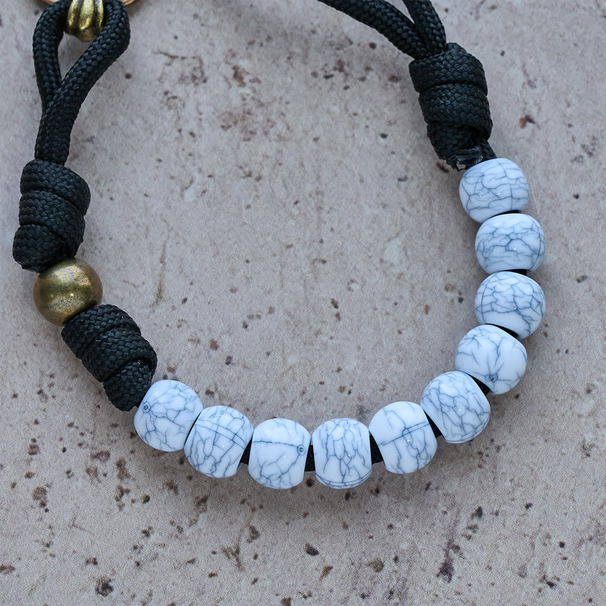 Matte White Crackle Beads with Ornate Brass Crucifix Rosary, Pocket Rosary