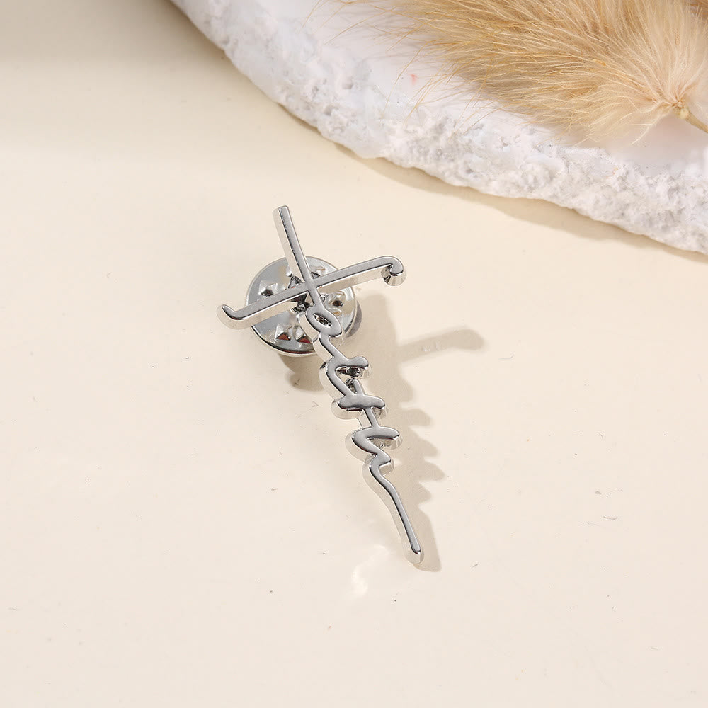 Cross & Phrase Lapel Brooch: Divine Faith Token for Clothing