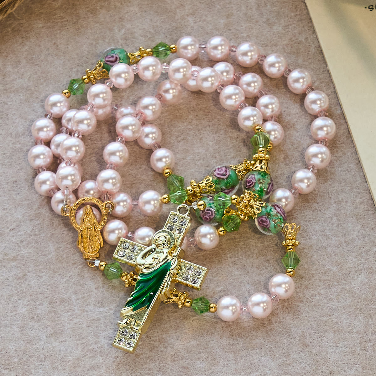 Heavenly Pink Beads St. Jude Devotion Rosary with Floral Beads of Sacred Grace