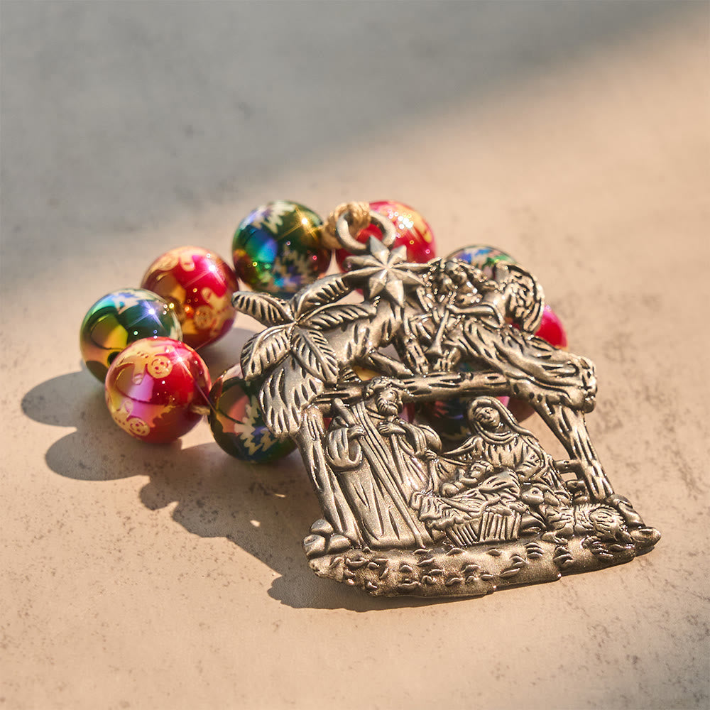 3-Style Christmas Holy Nativity Pocket Rosary: Christmas Shimmer Beads & Unique Birth Scene Pendants