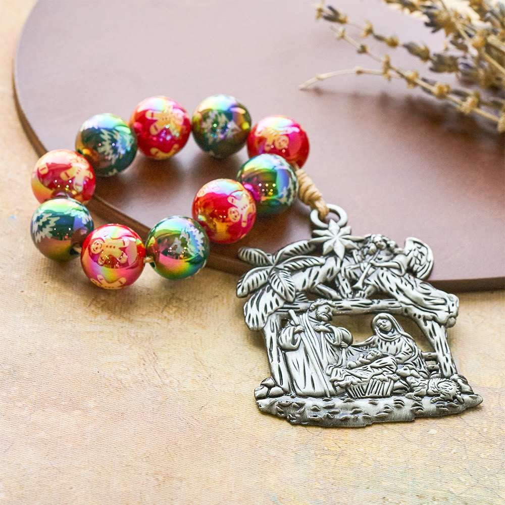 3-Style Christmas Holy Nativity Pocket Rosary: Christmas Shimmer Beads & Unique Birth Scene Pendants