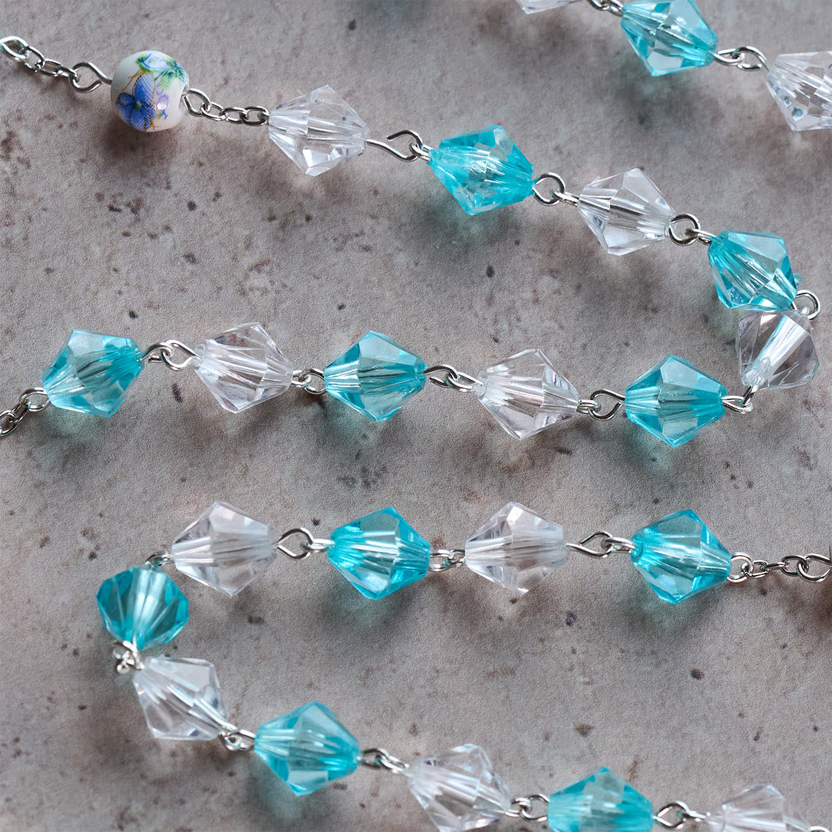 Blessed Aqua & White Devotion Rosary with Our Lady Heart Charm: Merge Light and Faith
