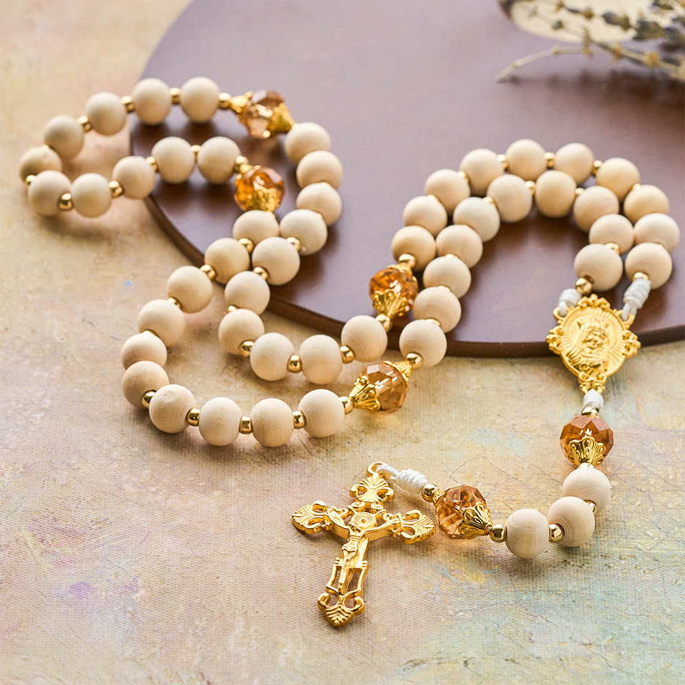 Beige Beads Rosary with Champagne-Tone Accent: Faith & Calm Reminder for Quiet Moments