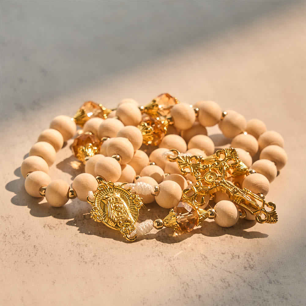 Beige Beads Rosary with Champagne-Tone Accent: Faith & Calm Reminder for Quiet Moments