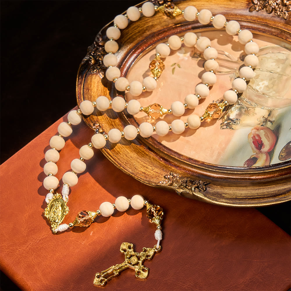Beige Beads Rosary with Champagne-Tone Accent: Faith & Calm Reminder for Quiet Moments