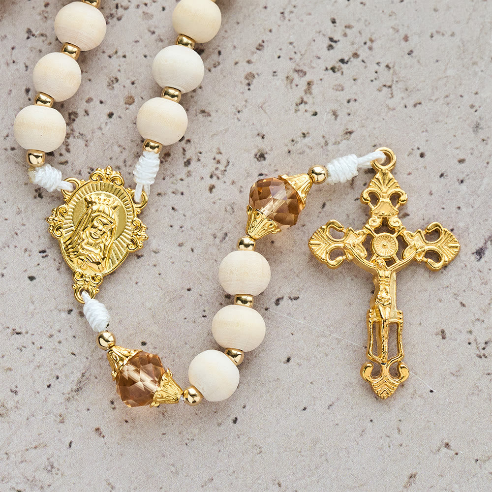 Beige Beads Rosary with Champagne-Tone Accent: Faith & Calm Reminder for Quiet Moments