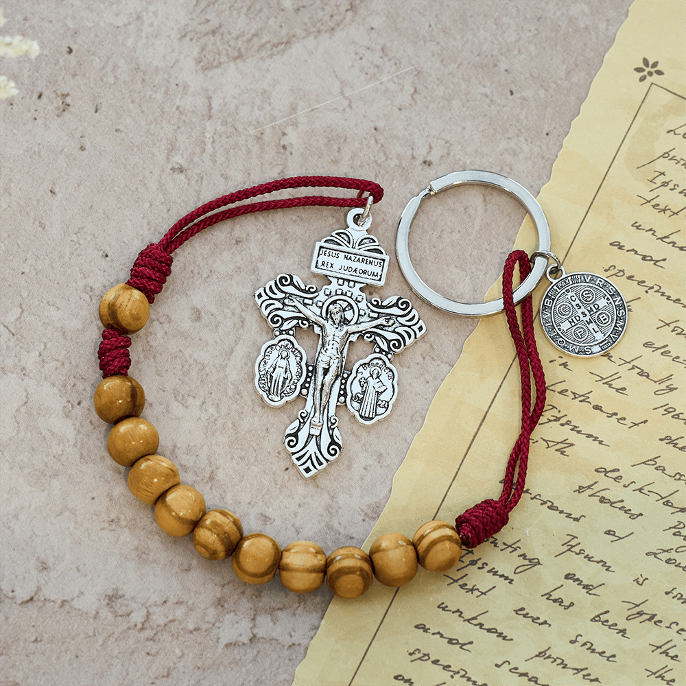 Crucifix & St. Benedict Medal Wood Pocket Rosary: Soft Prompt of Peace