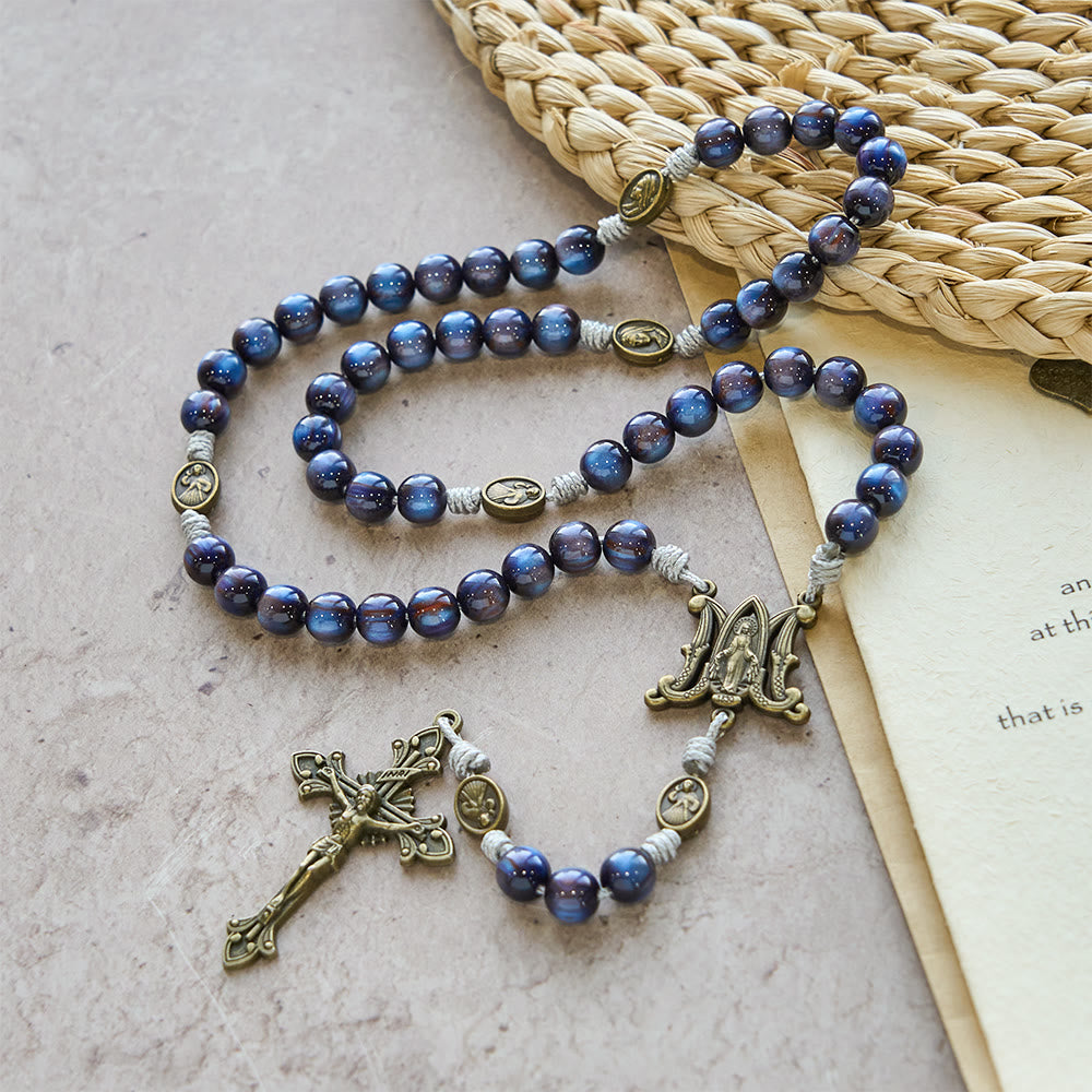 Deep Blue Starlight Faith Rosary: Divine Mercy & Our Lady Sacred Medals