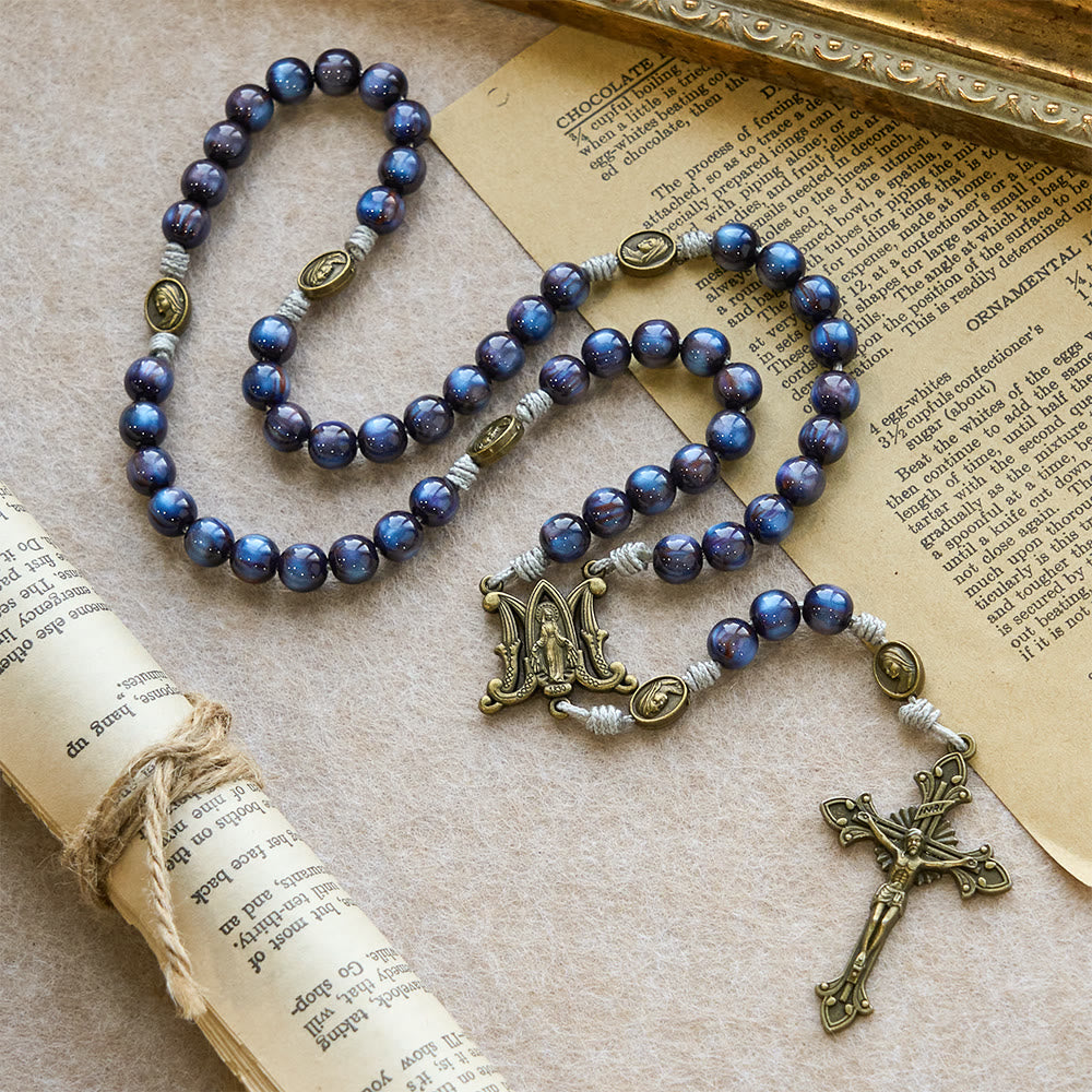 Deep Blue Starlight Faith Rosary: Divine Mercy & Our Lady Sacred Medals