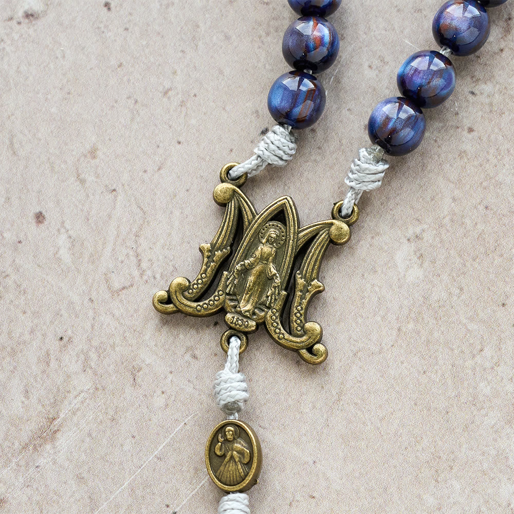 Deep Blue Starlight Faith Rosary: Divine Mercy & Our Lady Sacred Medals