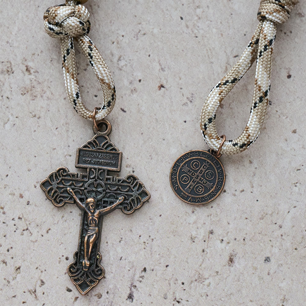Rustic Faith Bronze Pocket Rosary with Copper St. Benedict & Crucifix