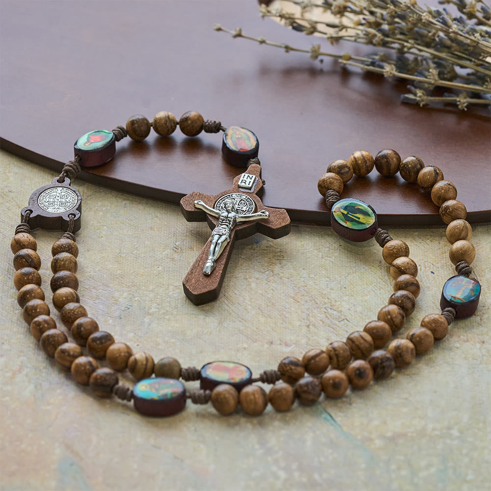 Earthy Wooden with Sacred Icon Beads Rosary: Faith Rooted in Natural Grace