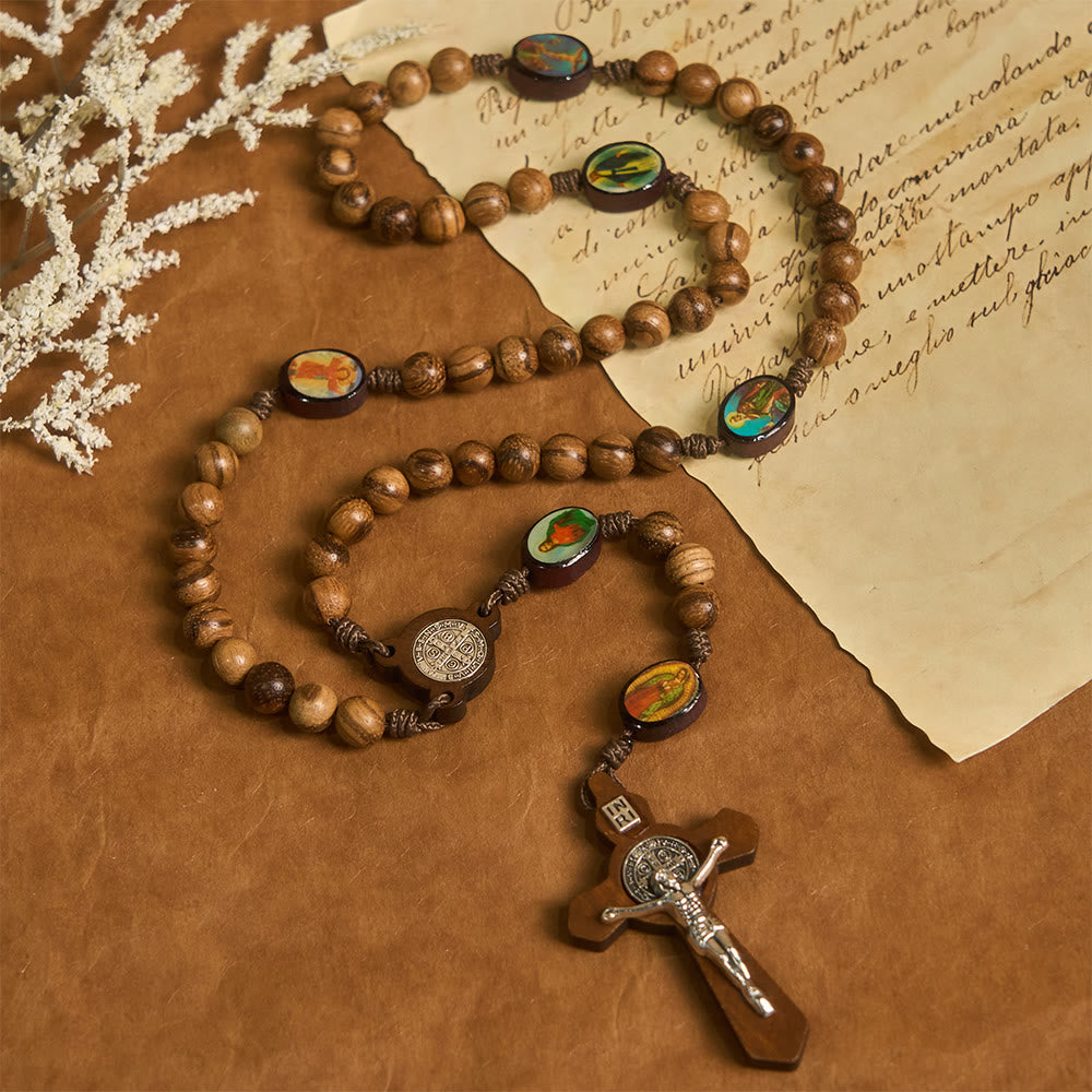 Earthy Wooden with Sacred Icon Beads Rosary: Faith Rooted in Natural Grace