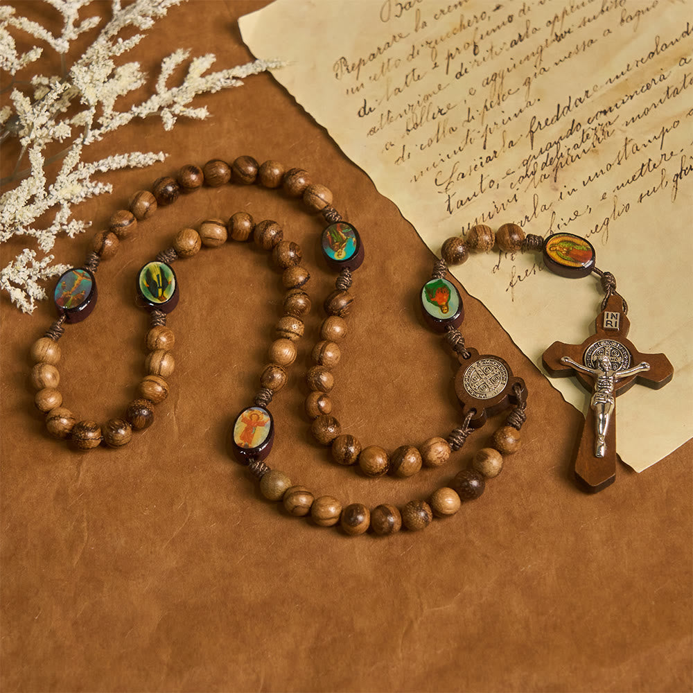 Earthy Wooden with Sacred Icon Beads Rosary: Faith Rooted in Natural Grace