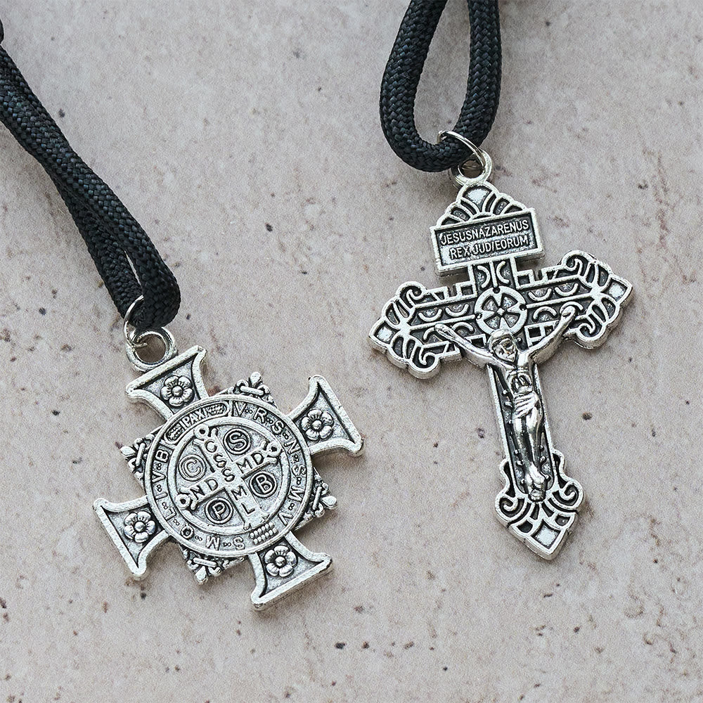 Dual Use Car Pendant & Pocket Rosary with St. Michael & Benedict Guardian Shield and Evil Repelling Grace