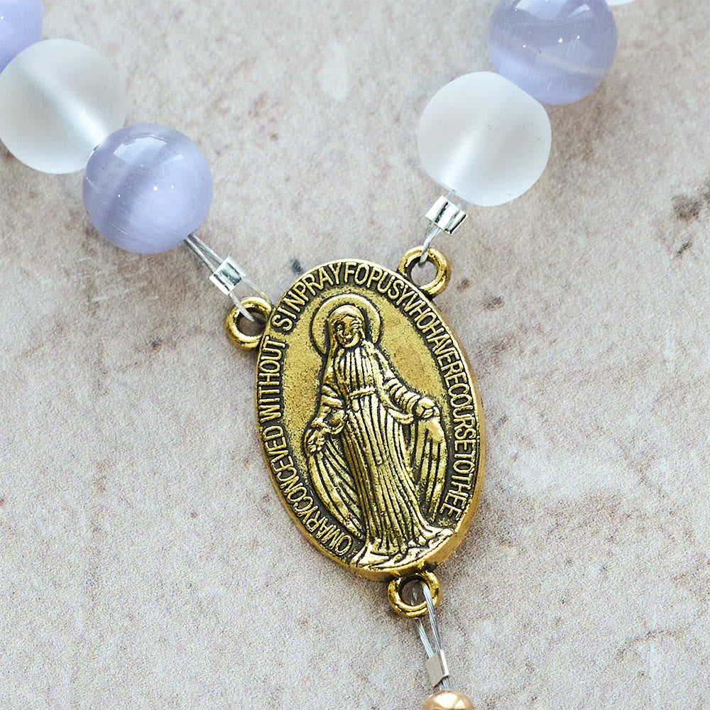 Purple/Pink Cat's Eye & Matte Glass Butterfly Blessed Rosary: Embody Sacred Love and Grace