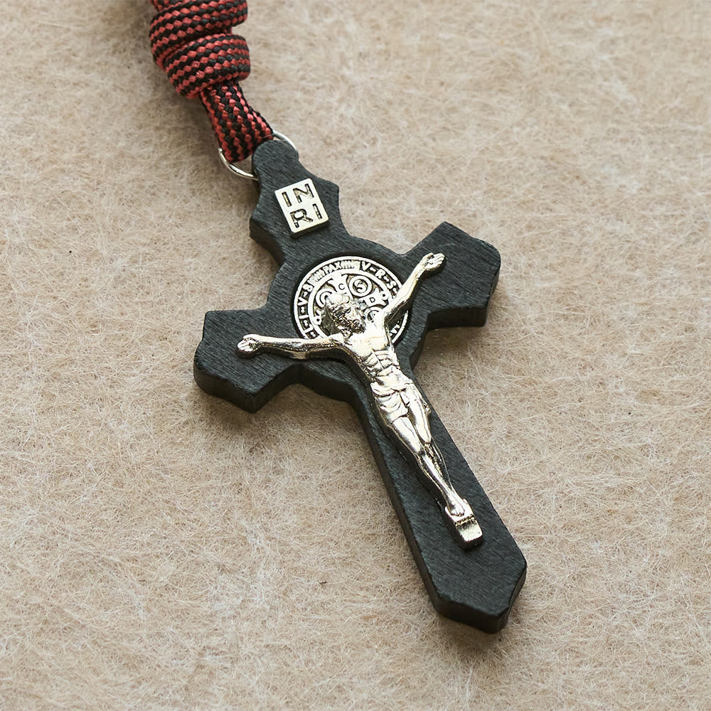 Tiger Eye Pocket Rosary with Courage & Protection: Blessed St. Benedict Exorcism Medal & Cross