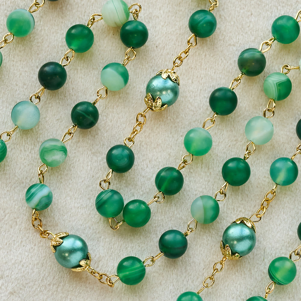 Miraculous Medal & Crucifix of 6 mm Round Green Crystal Alloy Chain Rosary