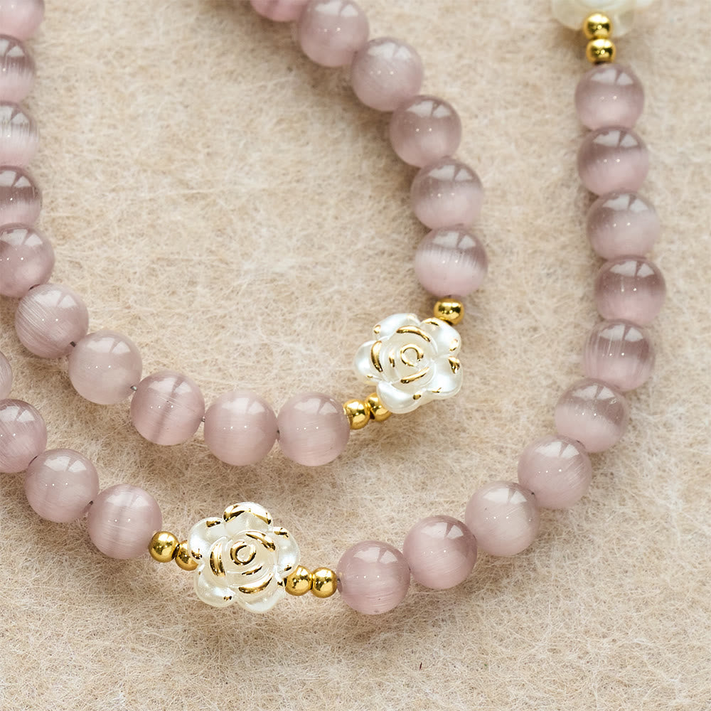 Cat's Eye & Rose Devotion Rosary in Lavender & Pink: Holy Mother Centerpiece for Gentle Prayer