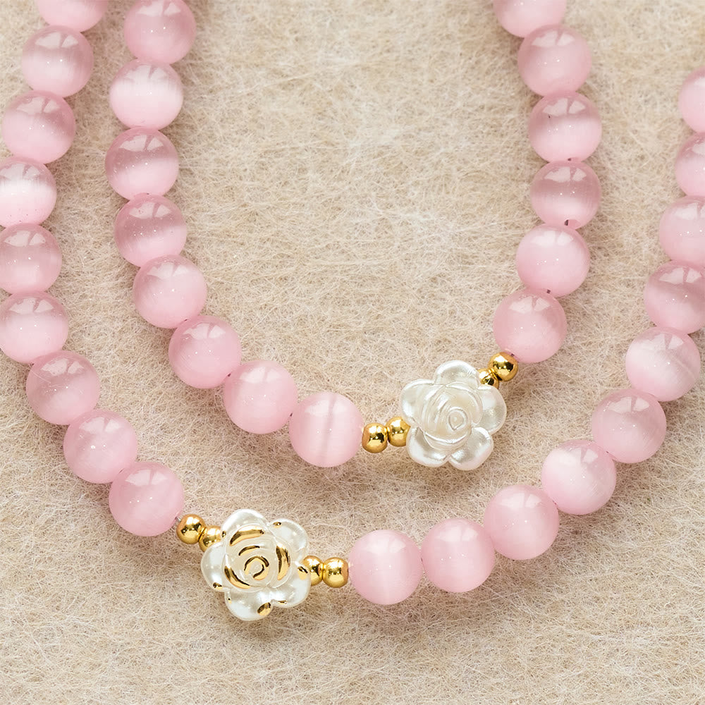Cat's Eye & Rose Devotion Rosary in Lavender & Pink: Holy Mother Centerpiece for Gentle Prayer