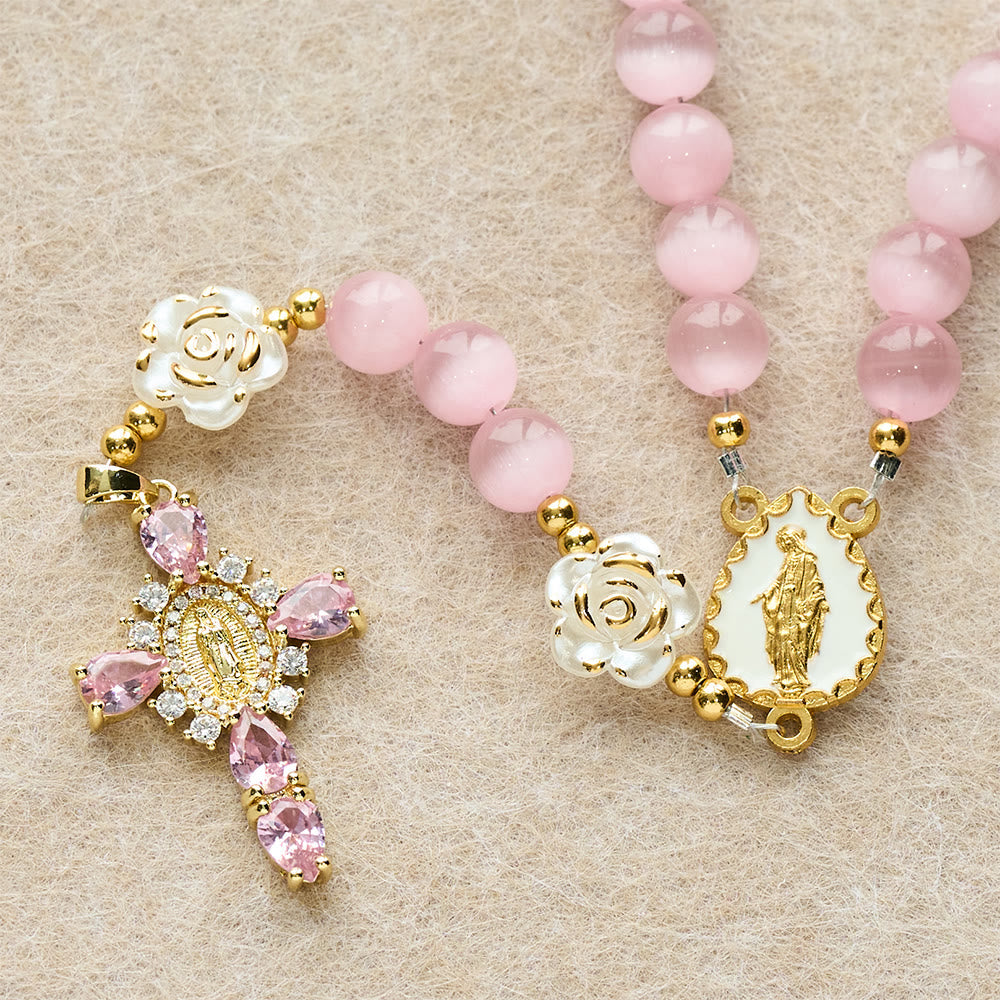Cat's Eye & Rose Devotion Rosary in Lavender & Pink: Holy Mother Centerpiece for Gentle Prayer