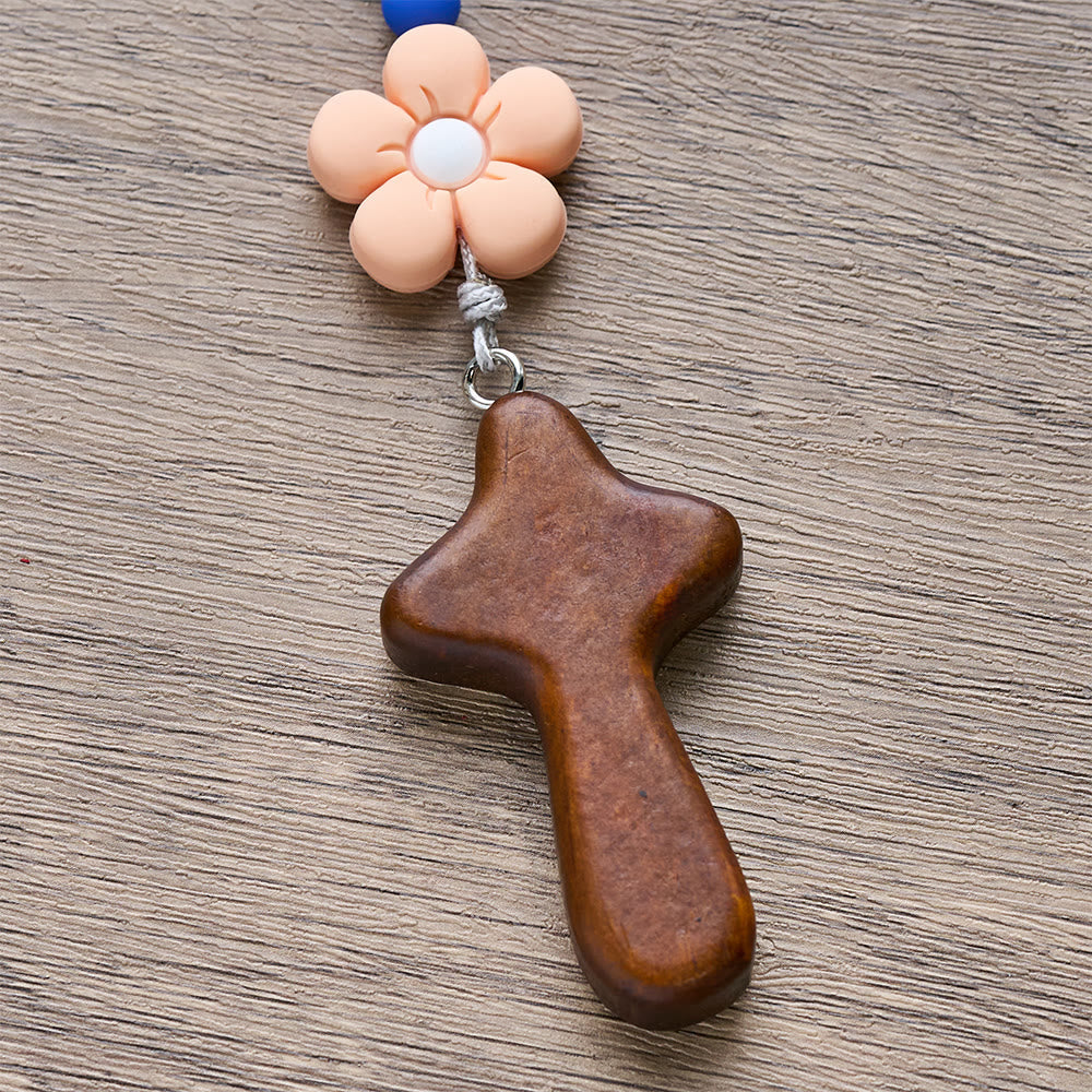 Kids Rosary with Soft Silicone Flowers: Fun Flower Design with Red Yellow Blue Palette