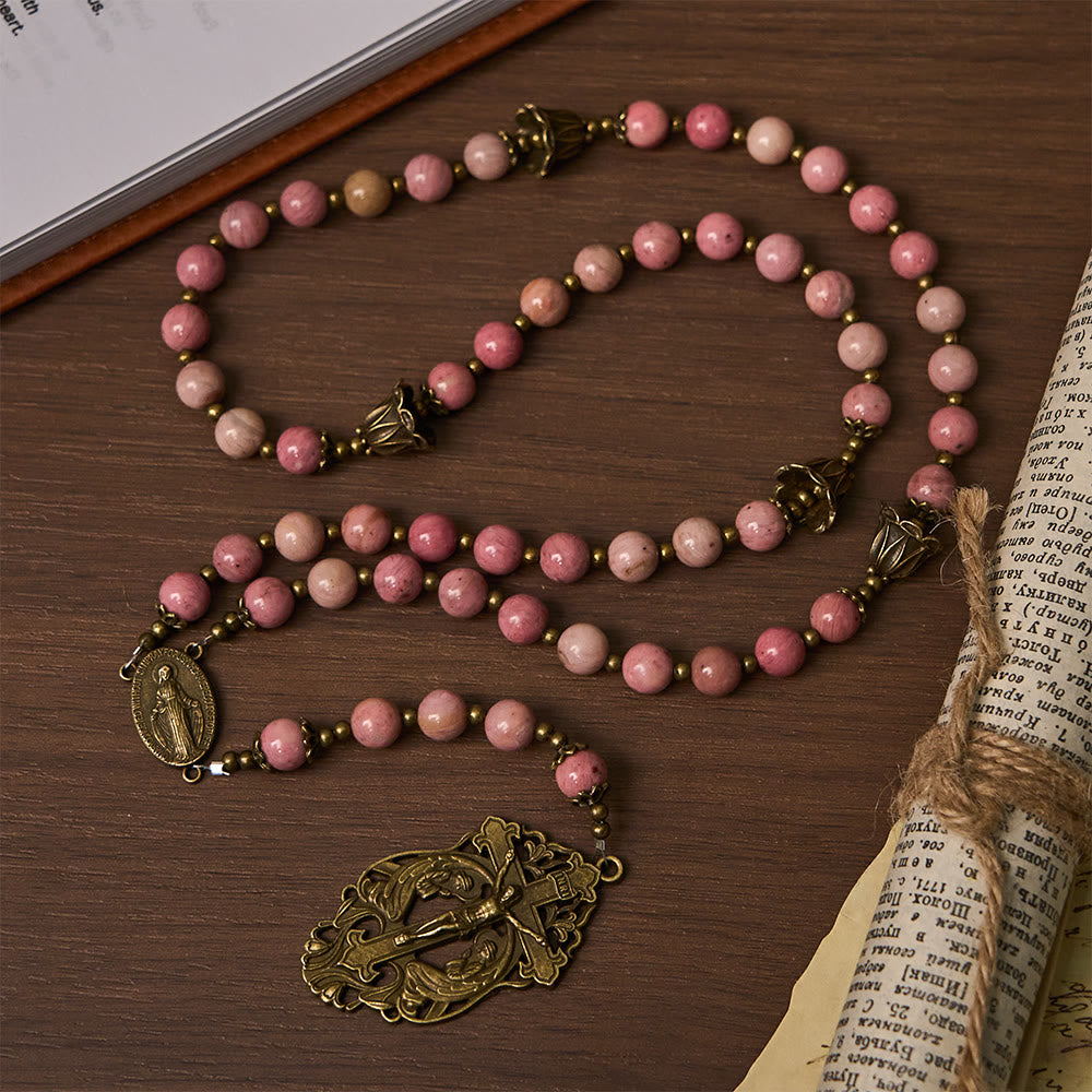 Rosewood Pattern & Bronze Tulip Rosary: Steadfast Grace in Prayer