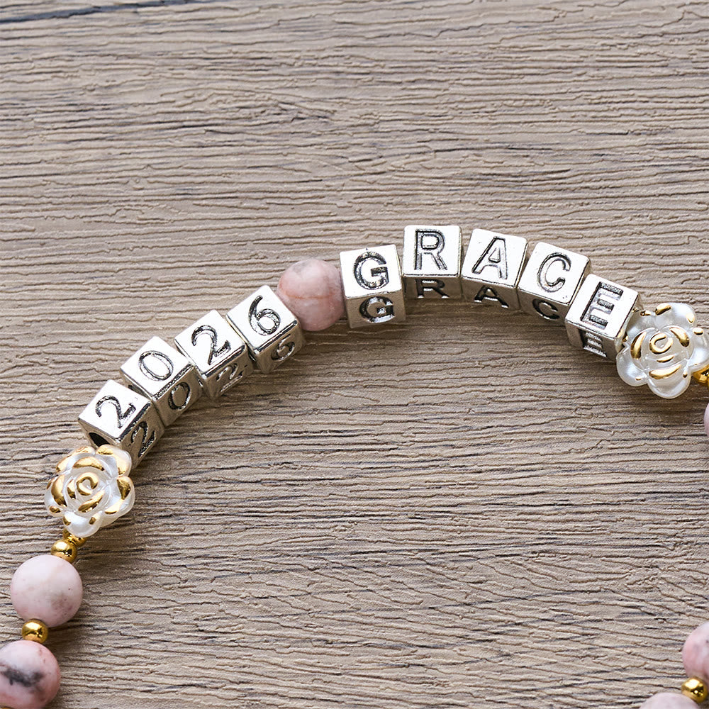 Pink Zebra Jasper 2026 New Year Rosary: Personalized Name Faith