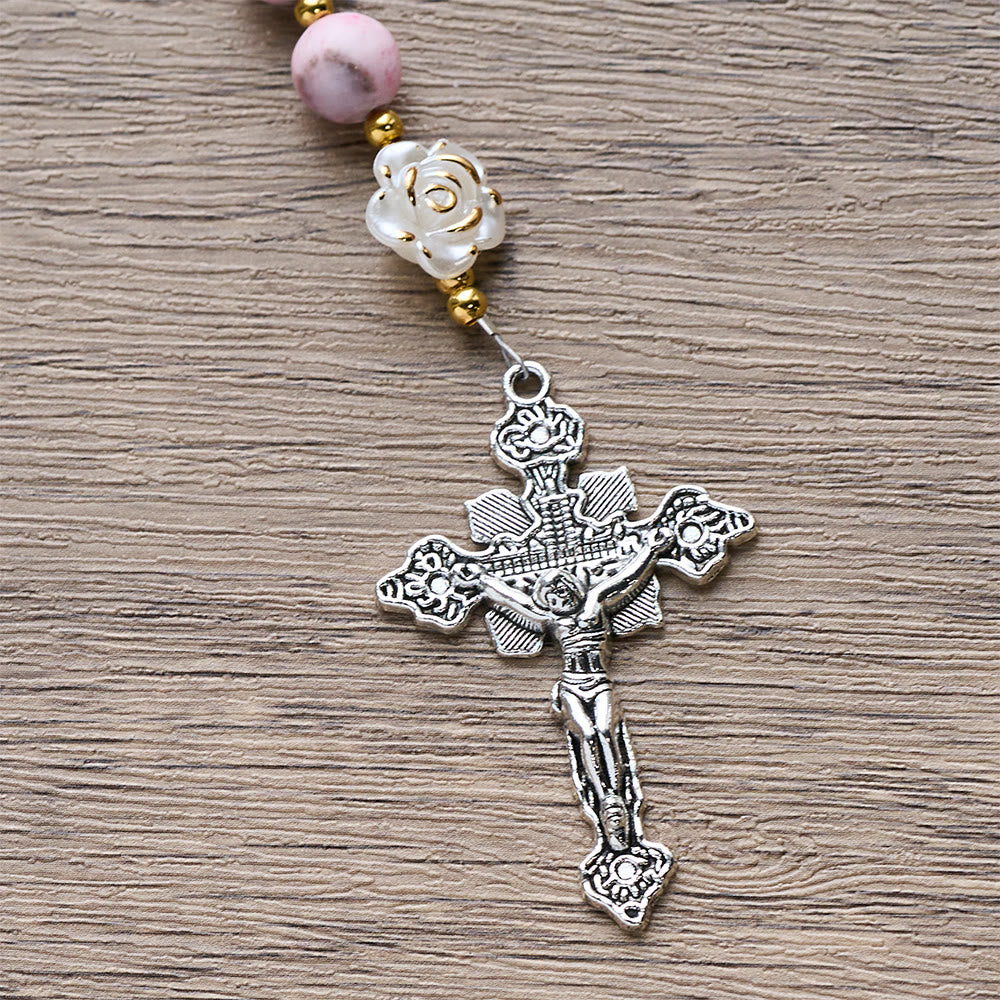 Pink Zebra Jasper 2026 New Year Rosary: Personalized Name Faith