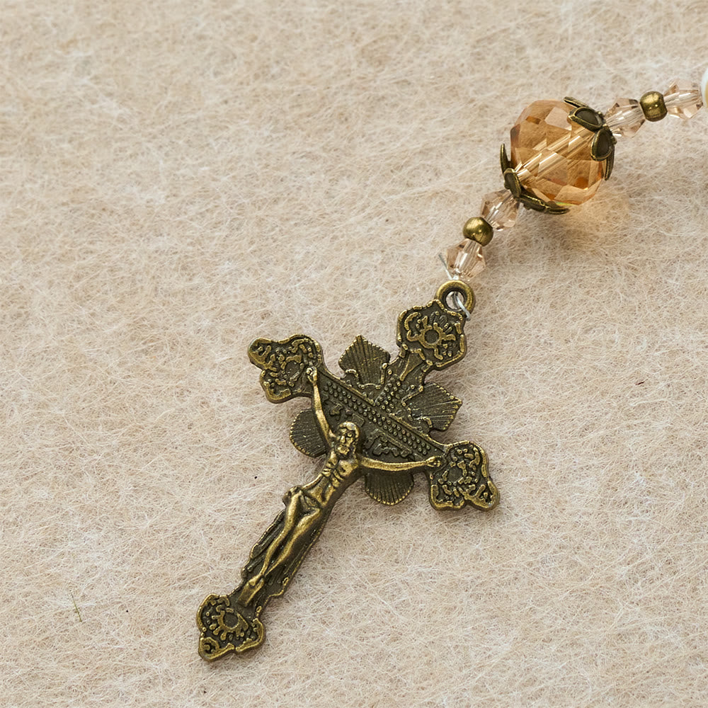 Calm White Shell Turquoise & Champagne Accents Detailed Rosary: Hold His Peace Close