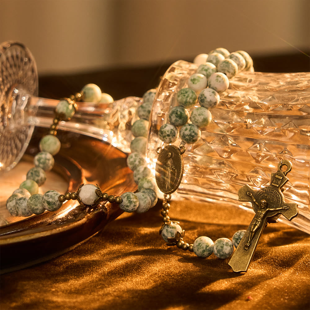 Natural Matte Sandstone Faith Rosary with Bronze Crucifix & Our Lady