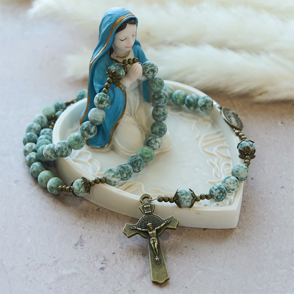 Natural Matte Sandstone Faith Rosary with Bronze Crucifix & Our Lady