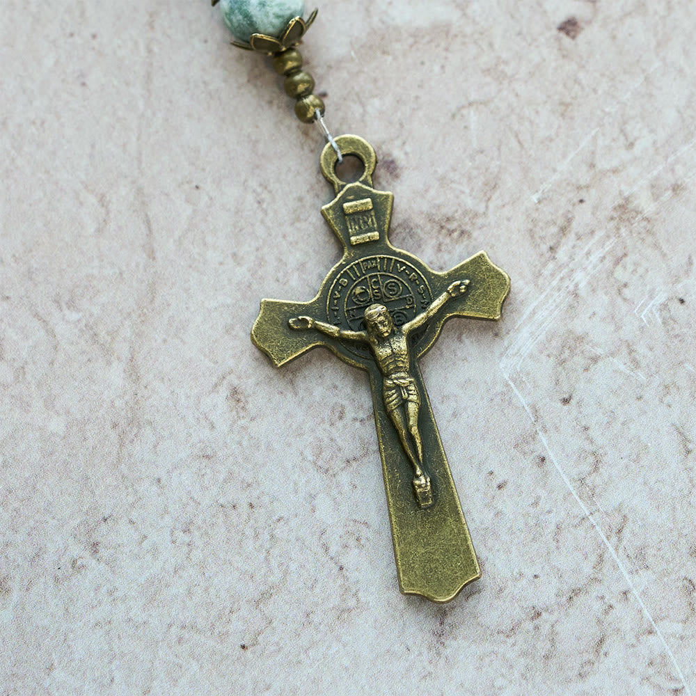 Natural Matte Sandstone Faith Rosary with Bronze Crucifix & Our Lady