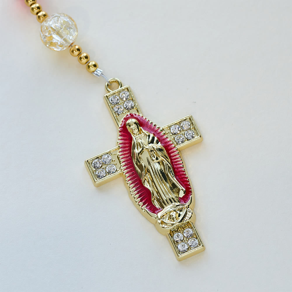Rainbow Shimmer Cat's Eye Rosary with Our Lady Devotional Cross