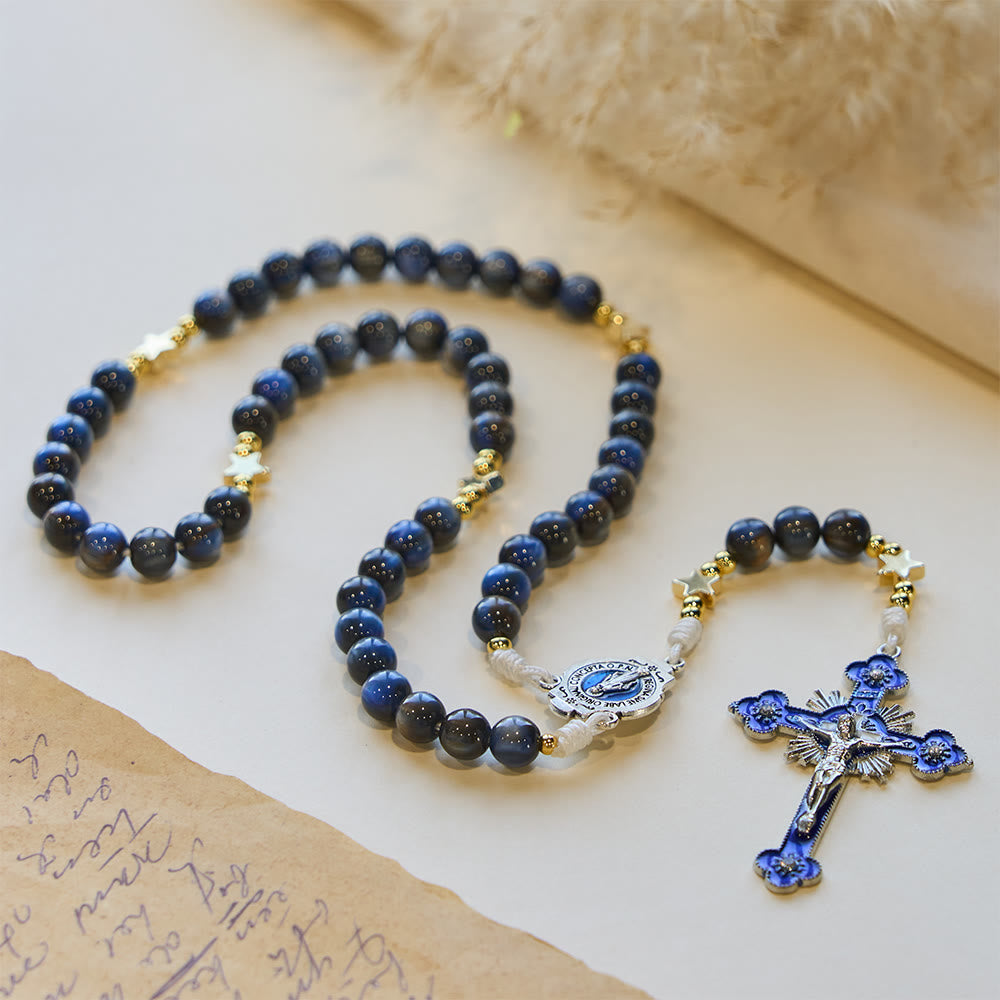 Starry Deep Blue Rosary with Star Spacers & Our Lady Devotion