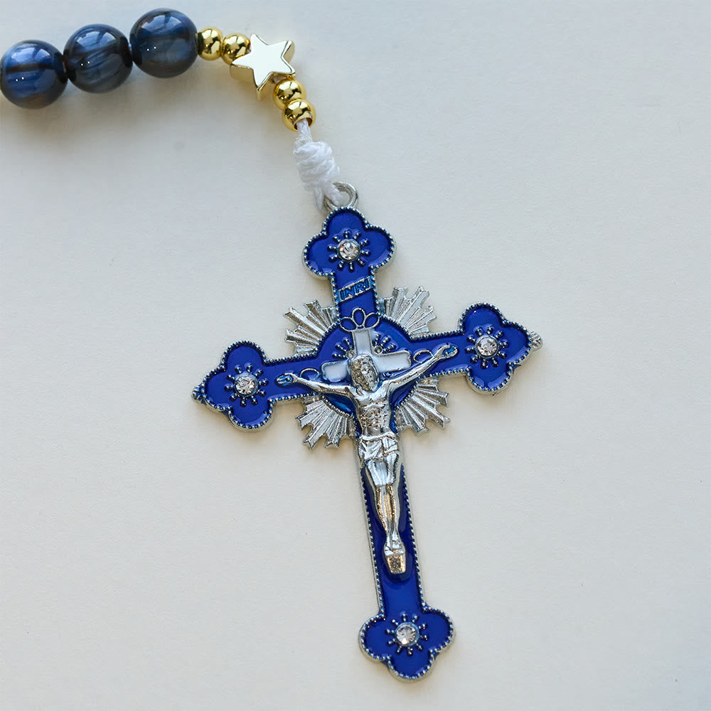Starry Deep Blue Rosary with Star Spacers & Our Lady Devotion