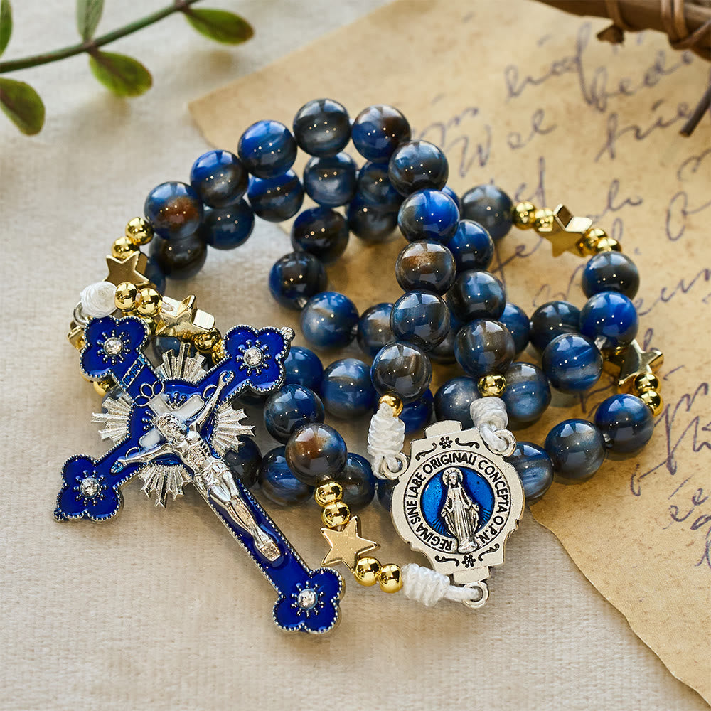 Starry Deep Blue Rosary with Star Spacers & Our Lady Devotion