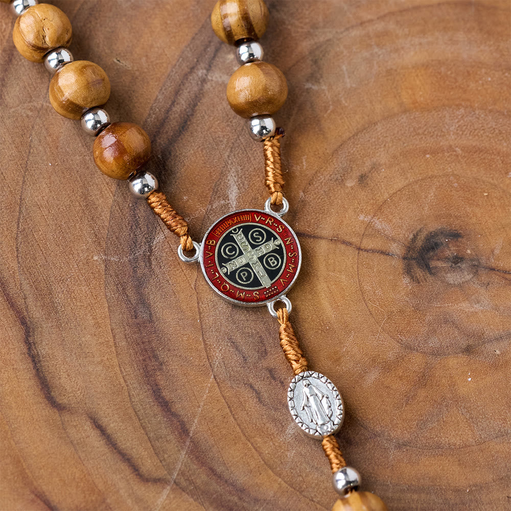 Natural Wood Handmade Rosary With Saint Benedict Cross
