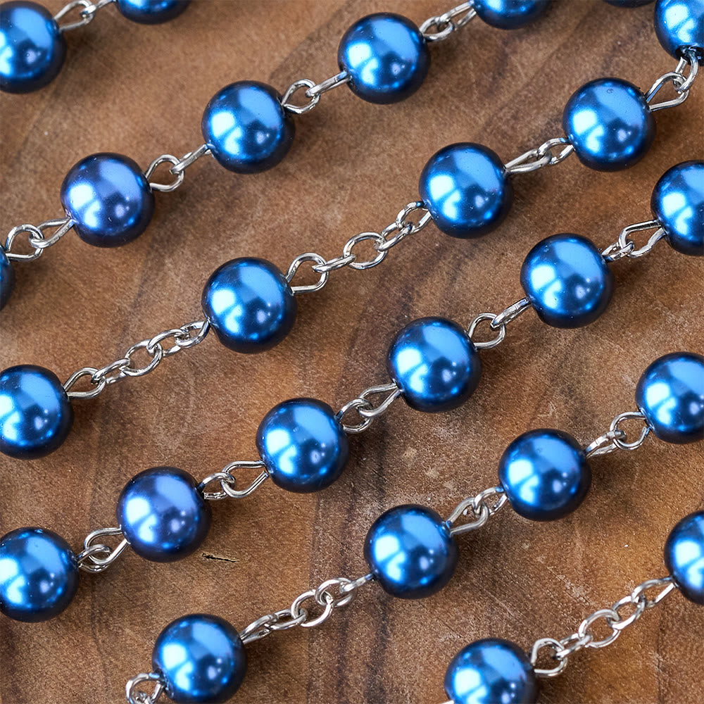 Royal Blue Pearl Beads Rosary with Holy Mother Medal & Crucifix