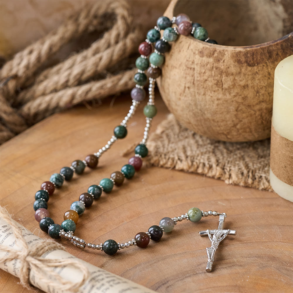 Christ Natural Agate Jesus Cross Prayer Rosary