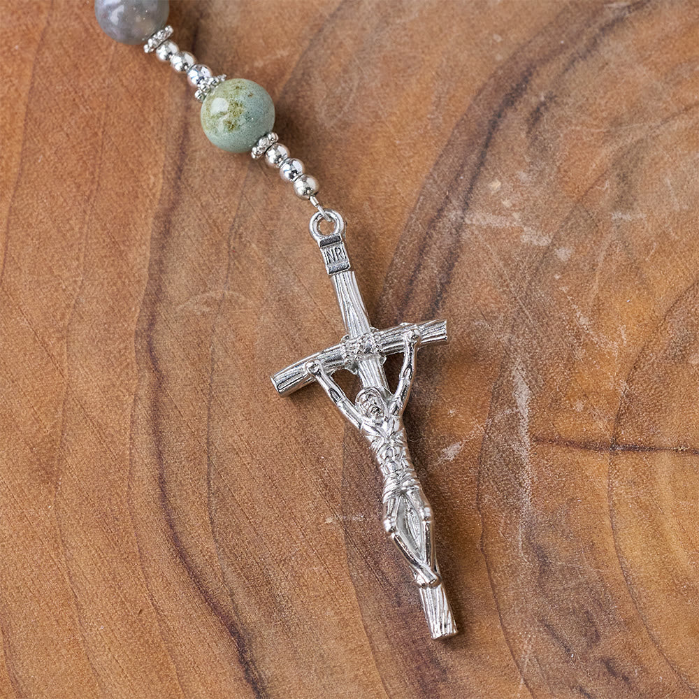 Christ Natural Agate Jesus Cross Prayer Rosary