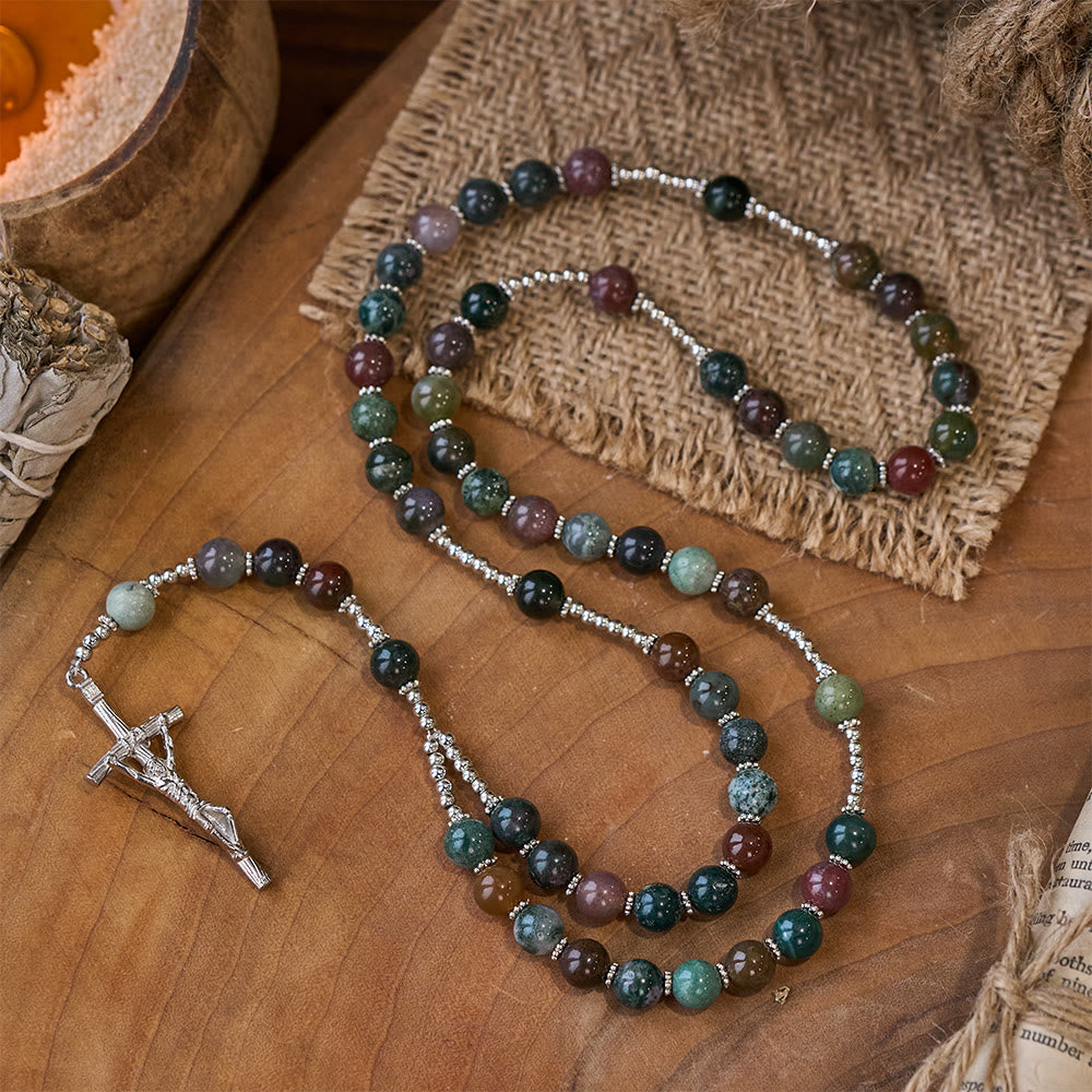 Christ Natural Agate Jesus Cross Prayer Rosary