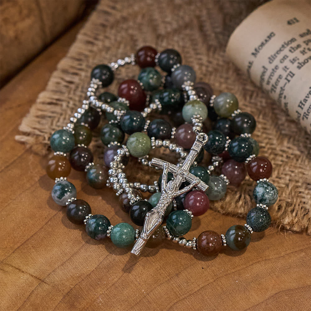 Christ Natural Agate Jesus Cross Prayer Rosary
